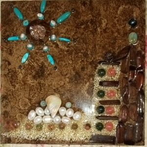 Handcrafted Turquoise and Pearl Acrylic Mosaic Wall Accent